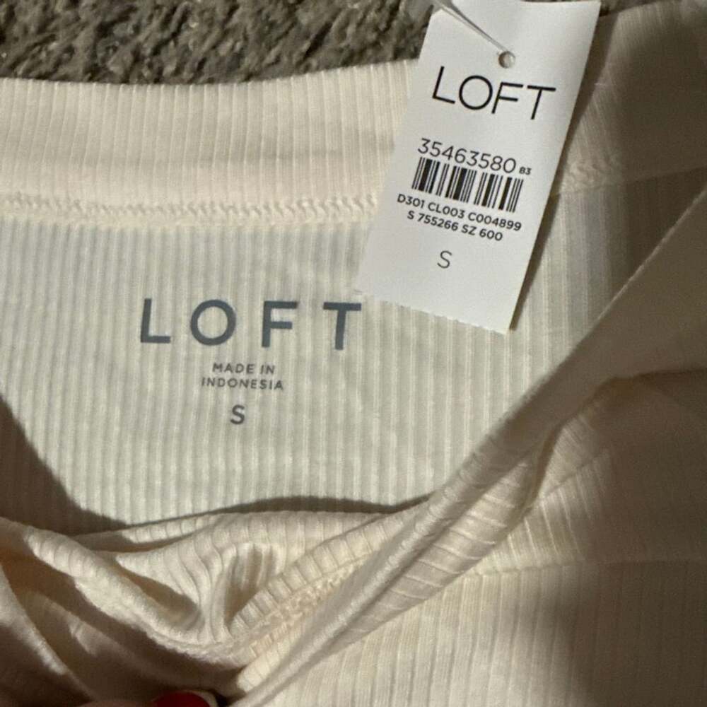 Loft Ribbed Long Sleeve Top Size S Off White New